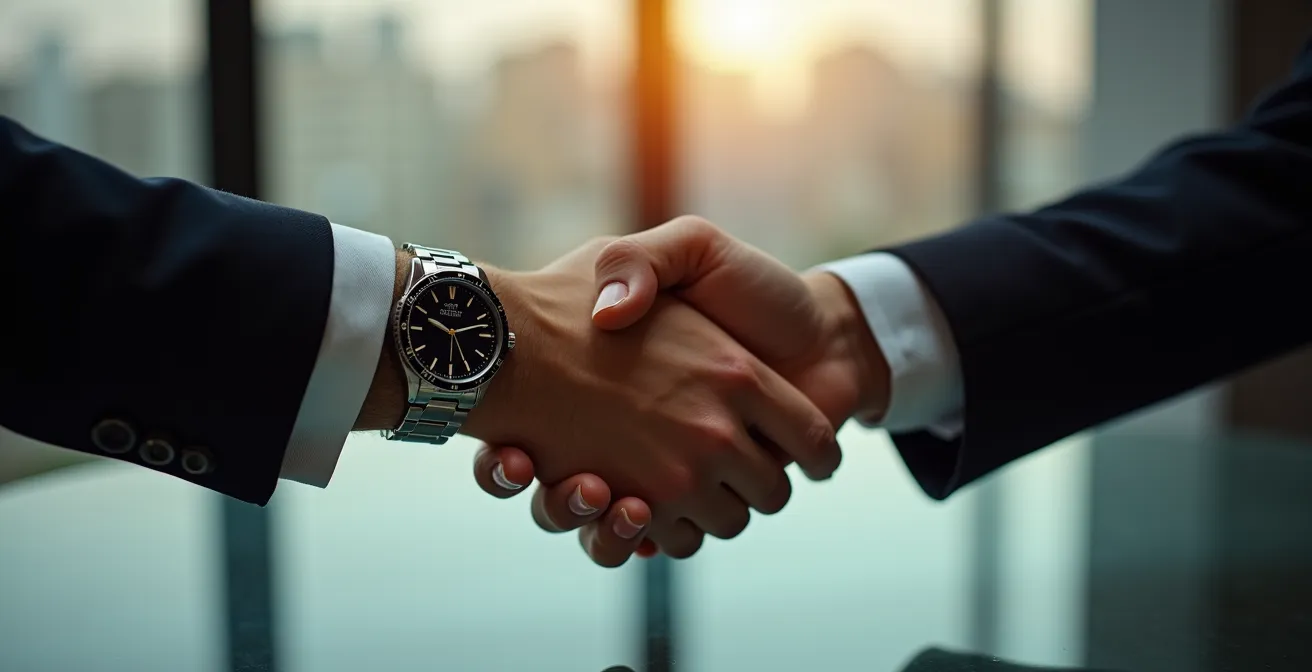 Poignée de main professionnelle lors d'une signature de contrat